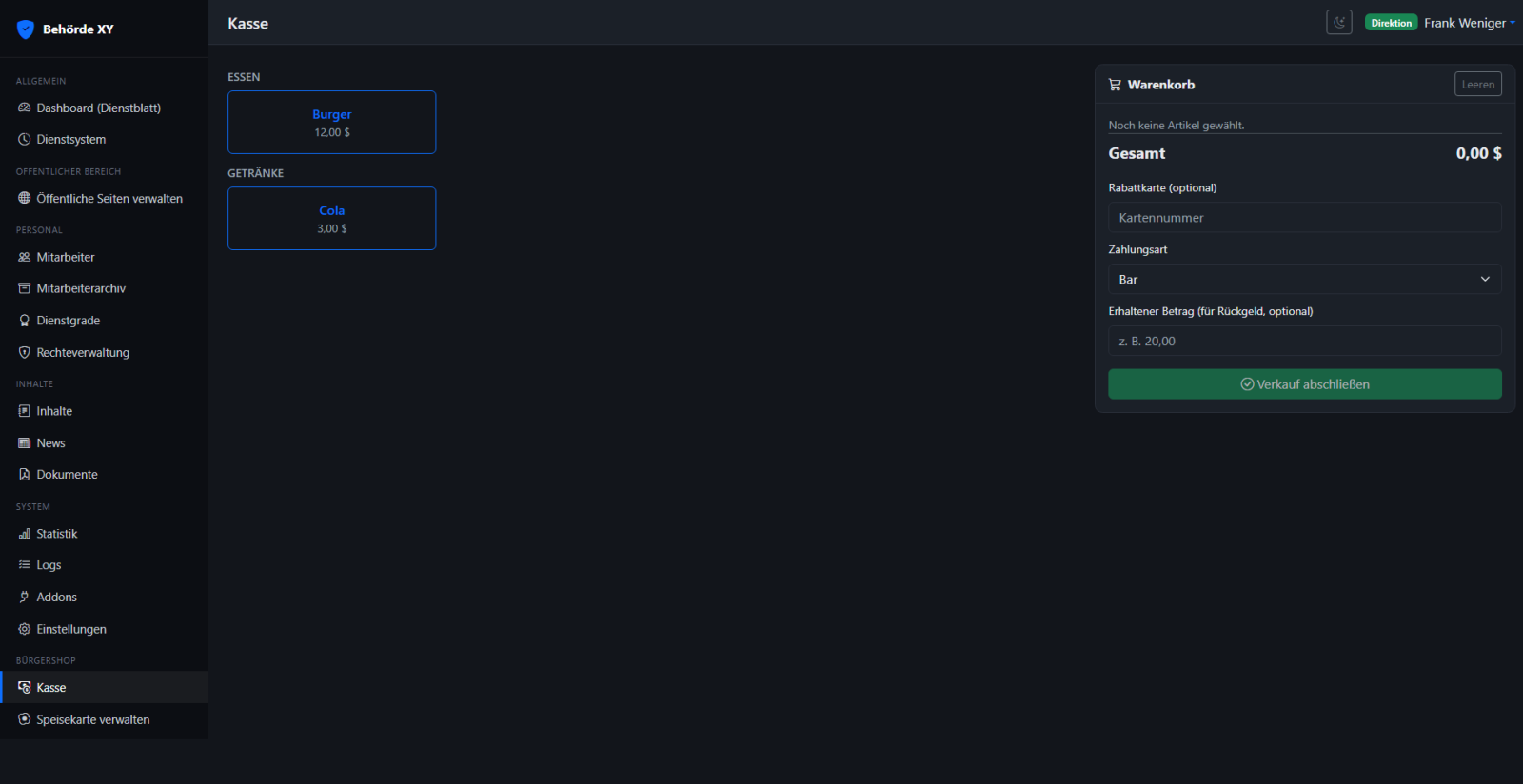 Addon: Kassensystem (Bürgershop – Essen & Trinken verkaufen)